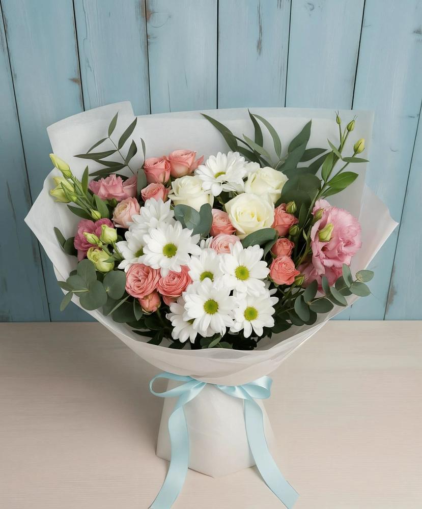 Букет цветов из: Розы, Лизиантусы и Хризантемы в Иваньково 