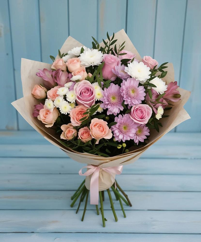Букет цветов из: Хризантемы, Розы и Альстромерии в Иваньково 