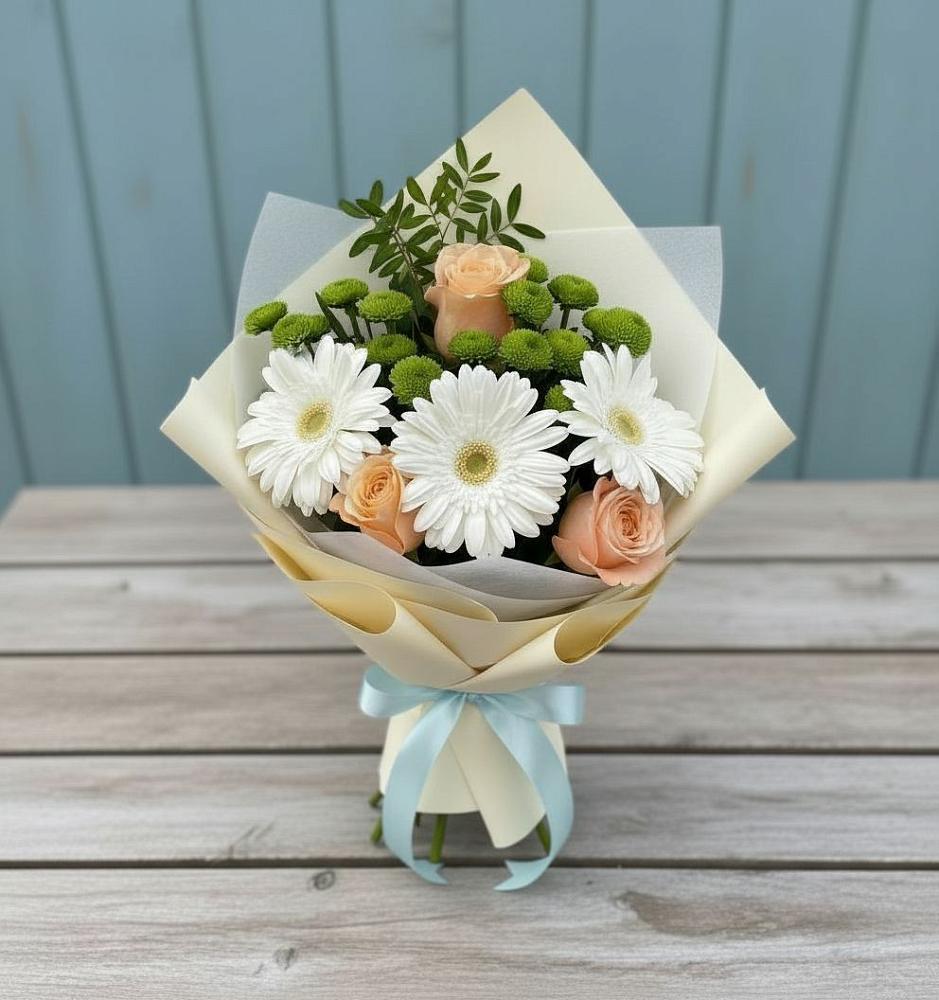 Букет цветов из: Герберы, Розы и Хризантемы в Иваньково 