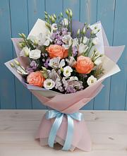 Букет цветов из:  Лизиантусы, Розы, Альстромерии и Гипсофила в Иваньково 