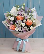 Букет цветов из:  Лизиантусы, Розы, Альстромерии и Гипсофила в Иваньково 