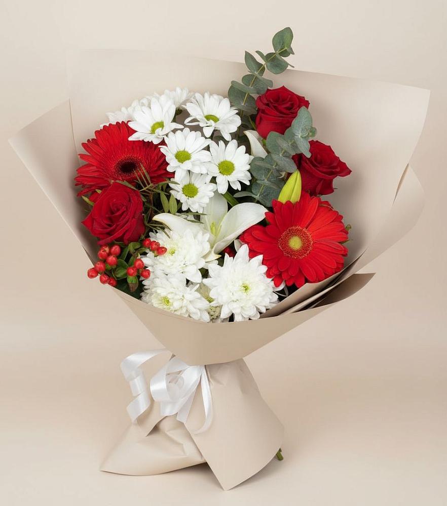 Букет цветов из: Розы, Хризантемы, Герберы и Лилии в Иваньково 