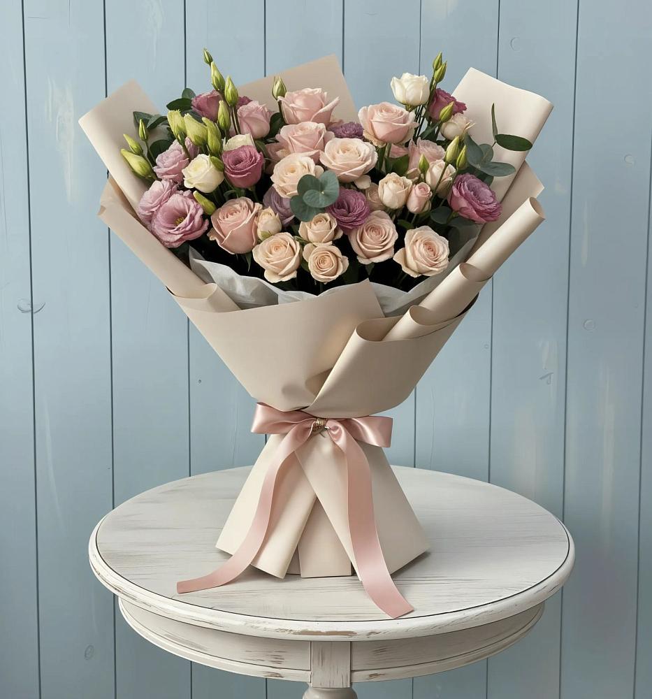 Букет цветов из: Розы и Лизиантусы в Иваньково 