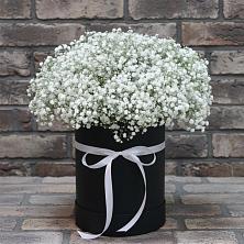 Цветочная композиция из Гипсофила в шляпной коробке в Иваньково 