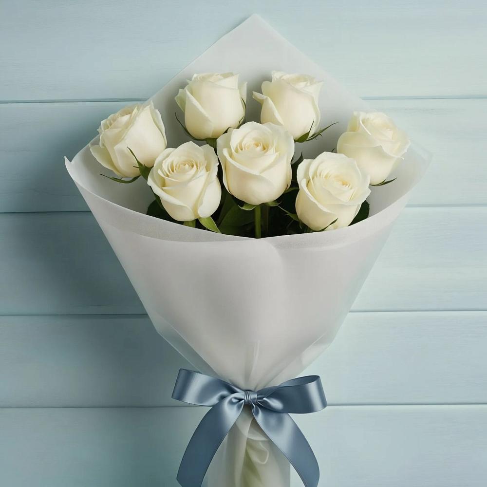 Букет 7 Белых роз Эдлесс Лав в Иваньково 